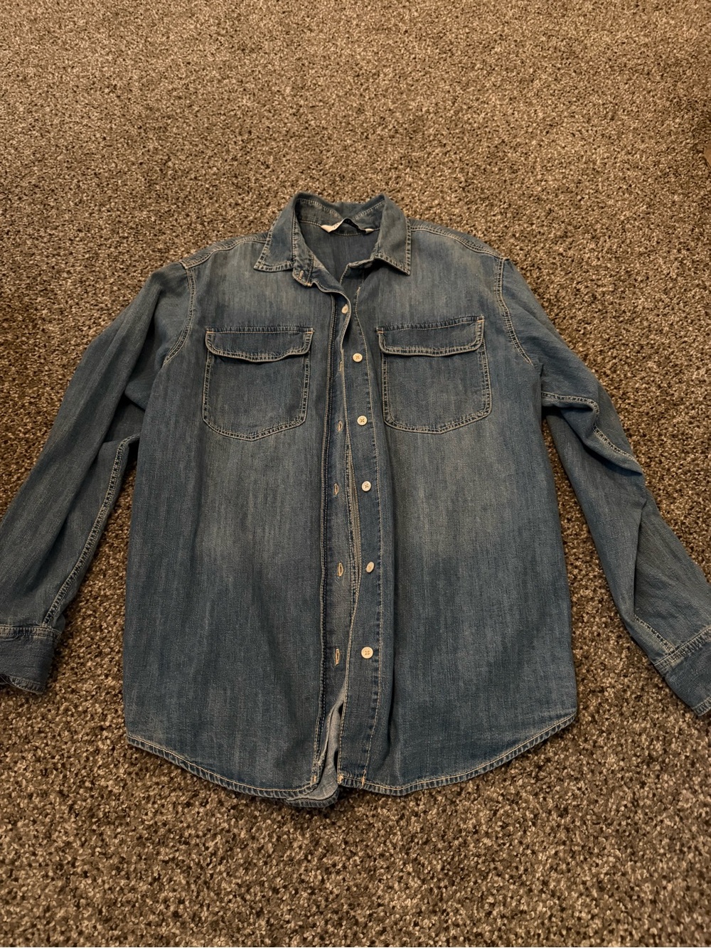 Zara Washed Denim Button-Down Shirt - Blue